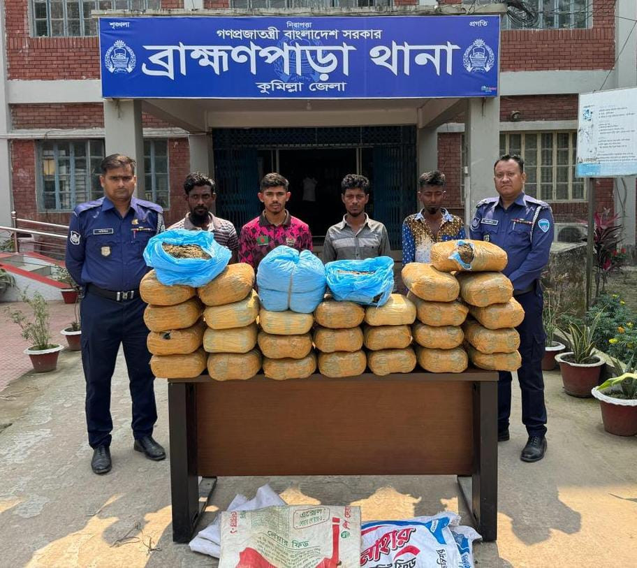 ব্রাহ্মণপাড়ায় বিপুল পরিমাণ গাঁজাসহ মাদক কারবারিরা গ্রেফতার